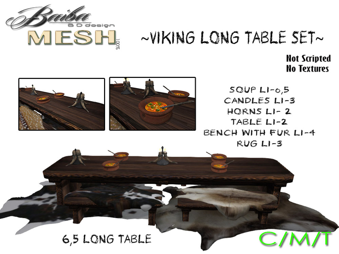 Second Life Marketplace .BDD. Viking long table set Mesh (Full perm)